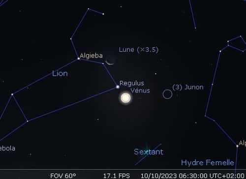 La Lune en rapprochement avec Régulus, Vénus et Junon