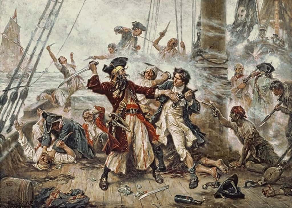 Capture du pirate Barbe noire. © Wikimedia Commons, domaine public