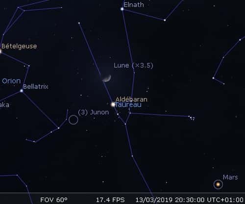 La Lune en rapprochement avec Aldébaran et Junon