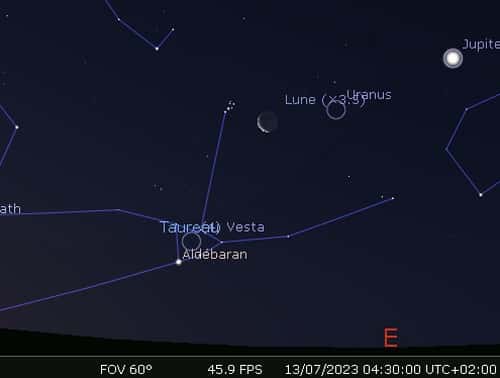 La Lune en rapprochement avec les Pléiades et Uranus