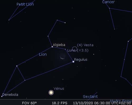 La Lune en rapprochement avec Régulus et Vesta