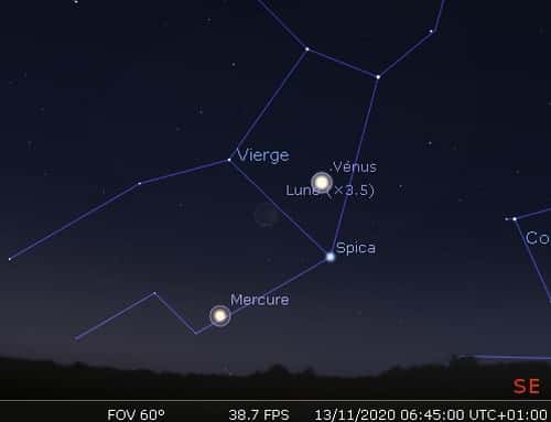 La Lune en rapprochement avec Vénus, Spica et Mercure