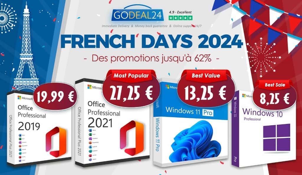 French Days 2024 : les meilleures promotions pour Office Professional et Windows 10-11
