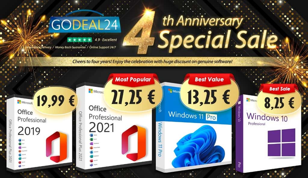 Profitez de la vente spéciale Anniversaire Godeal24 sur vos logiciels préférés