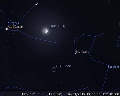 La Lune en rapprochement avec Junon et l'amas des Pléiades