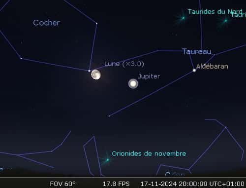 La Lune en rapprochement avec Jupiter et Elnath