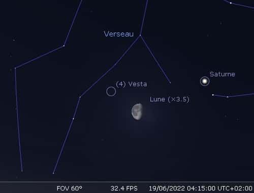 La Lune en rapprochement avec Saturne et Vesta
