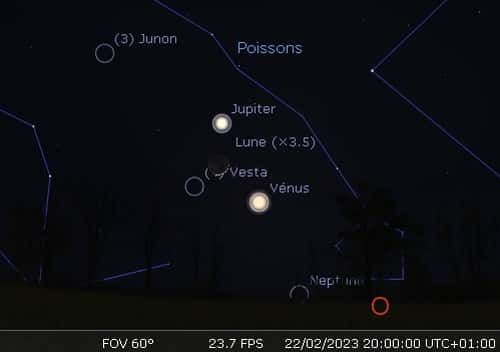 La Lune en rapprochement avec Jupiter, Vénus et Vesta