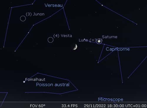 La Lune en rapprochement avec Saturne et Vesta