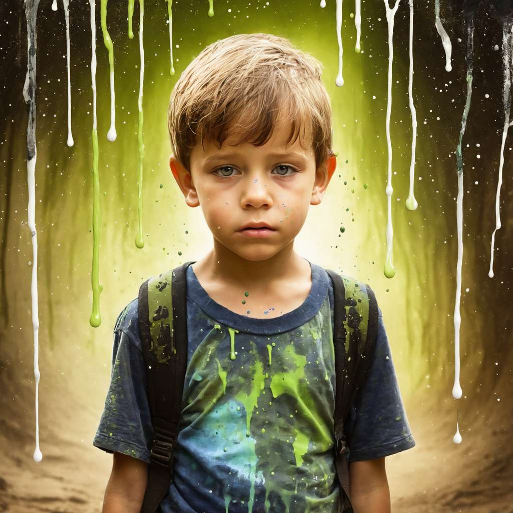 « Un jeune garçon perdu dans un territoire alien – texture peinture dégoulinante ». © Maze Guru