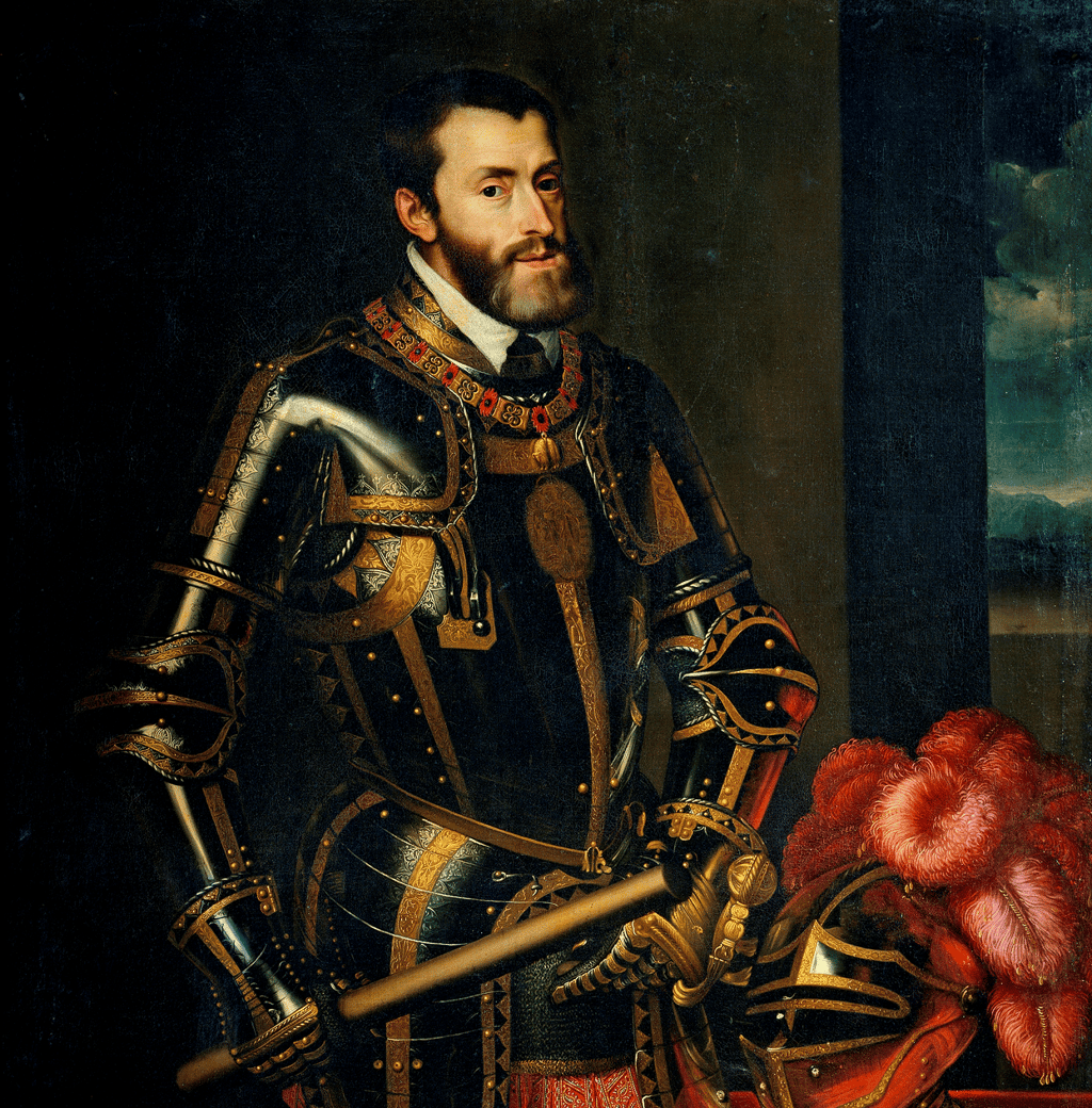 Portrait de Charles Quint par Juan Pantoja de la Cruz, en 1605, d'après le portrait réalisé par Le Titien en 1550. Musée du Prado, Madrid, Espagne. © Wikimedia Commons, domaine public