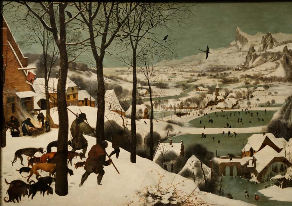 « <em>Les chasseurs dans la neige </em>» par Pieter Brueghel l'Ancien, en 1565. Musée d'Histoire de l'Art (Kunsthistoriches Museum), Vienne, Autriche. © Wikimedia Commons, domaine public