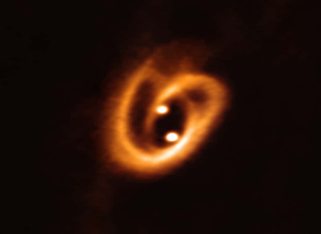Image inédite de la danse de deux disques circumstellaires. © Alma (ESO/NAOJ/NRAO), Alves et al.