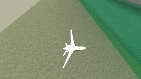Ces images montrent la simulation des manœuvres de stabilisation sous contrainte d’un jet volant près du sol tout en maintenant une altitude très basse dans un couloir étroit. © MIT