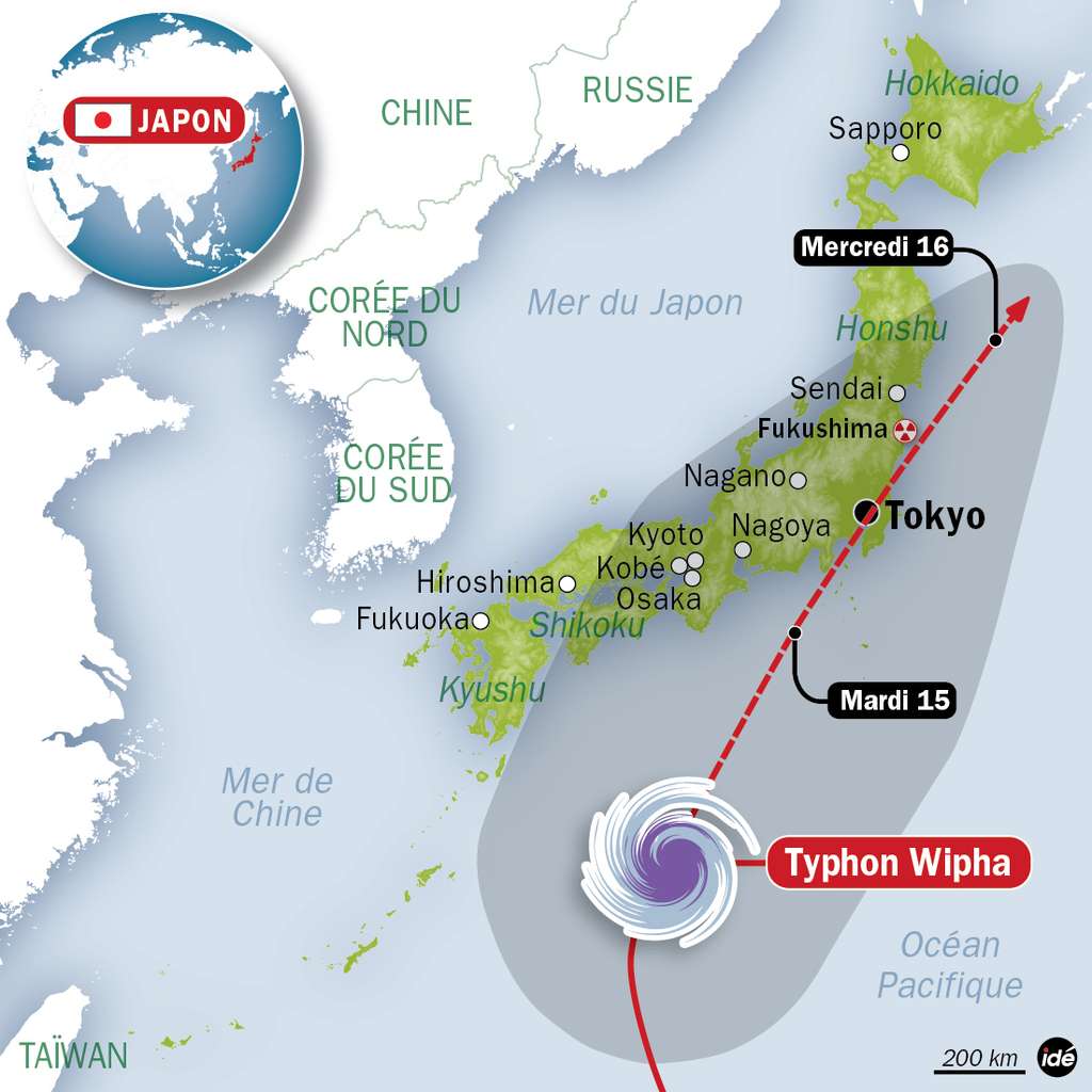 Voici la trajectoire du typhon Wipha qui était prévue en date du 14 octobre 2013. © Idé