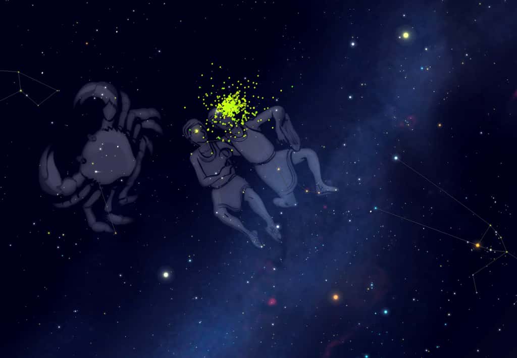 Le radiant des Géminides est situé près de la tête de Pollux (l'étoile Pollux), dans les Gémeaux. © Nasa