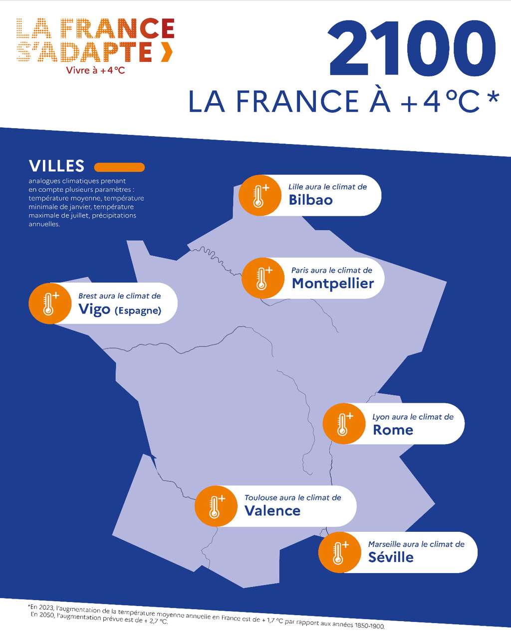 Les grandes villes de France vont changer de climat d'ici 2100. © Ministère de l'Écologie