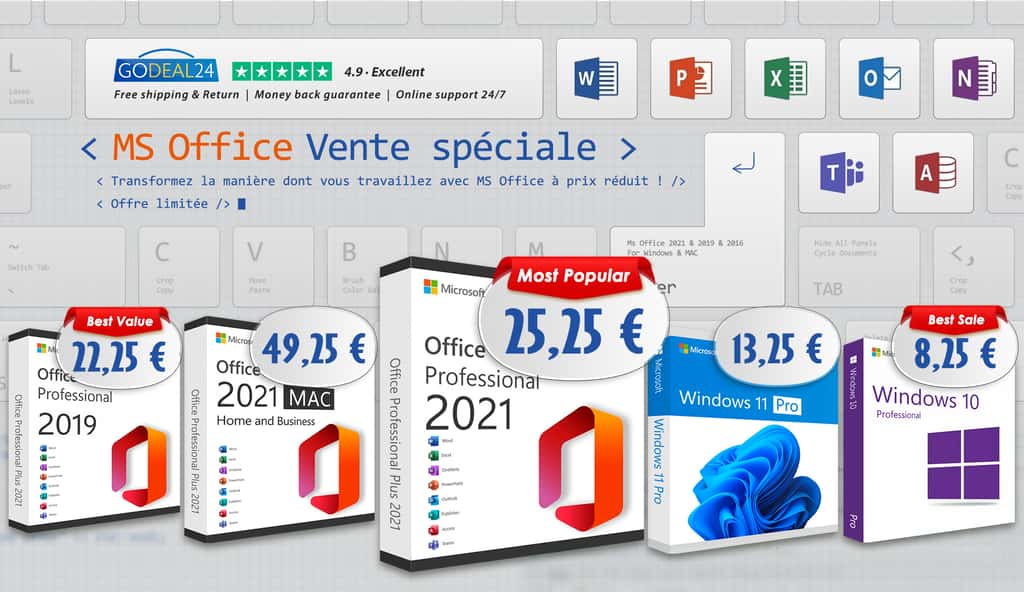 Obtenez Windows 11 et Microsoft Office pour une vente spéciale avec Godeal 24 !