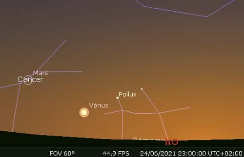 Vénus, Pollux et Castor sont alignés dans le ciel