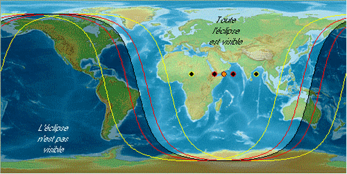 Carte mondiale de visibilité de l'éclipse partielle du 28 octobre 2023.