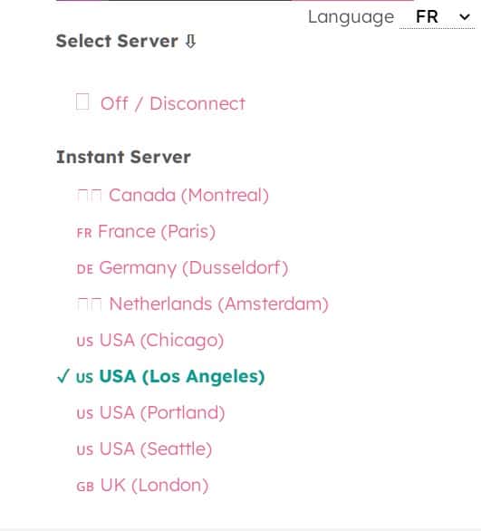 Nous utilisons l’un des serveurs de Free VPN localisés aux États-Unis afin de simuler une connexion depuis ce continent. © Free VPN
