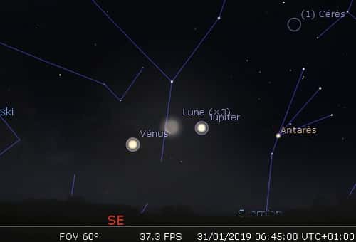La Lune en rapprochement avec Vénus et Jupiter