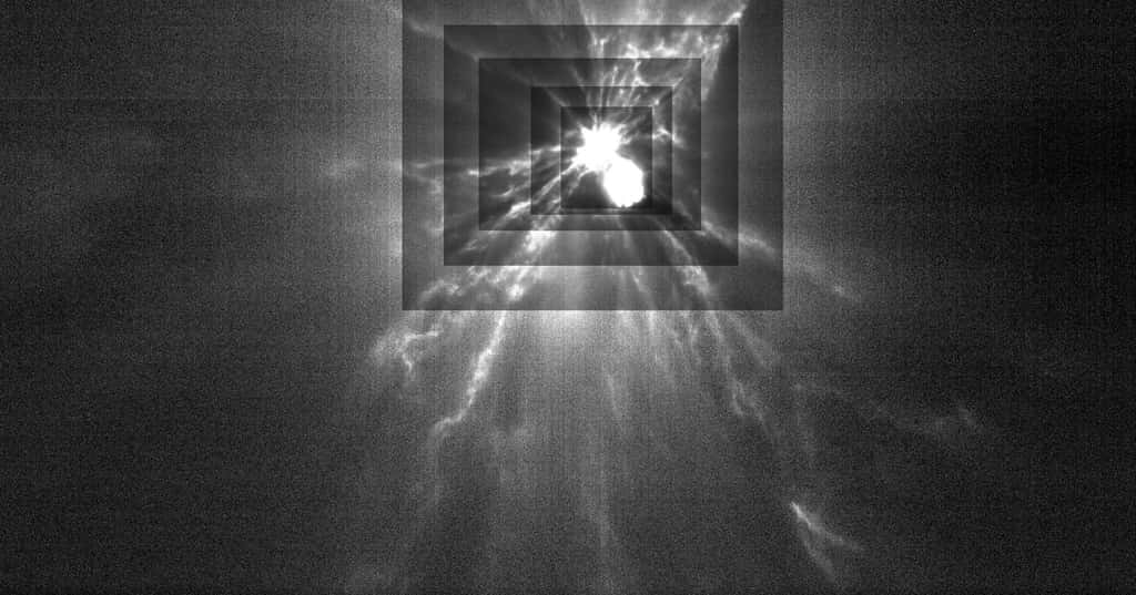 Les éjectas après l'impact de Dart avec l'astéroïde Dimorphos photographiés par le petit satellite LICIACube de l'ASI, l'Agence spatiale italienne. © ASI, Nasa, APL