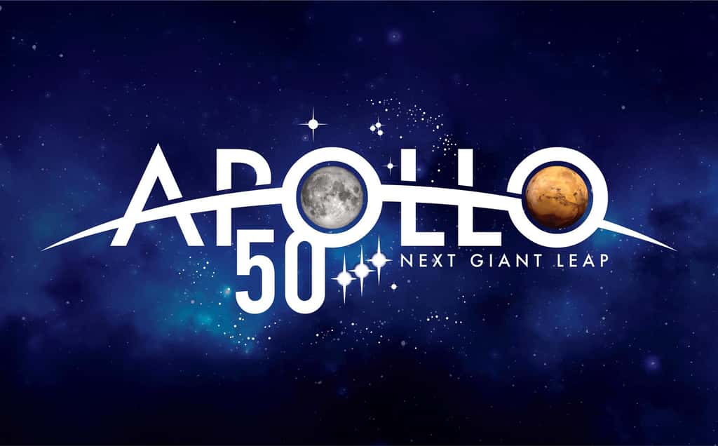 Logo de la Nasa pour le cinquantiéme anniversaire d'Apollo 11. « <em>Next giant leap »</em>, « prochain bond de géant » : Mars. © Nasa