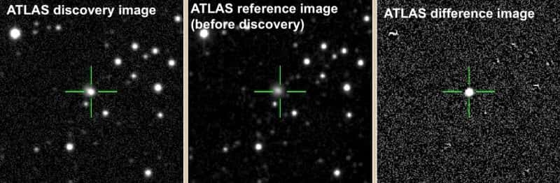 Avant-après l’explosion de AT2018cow. Images du télescope Atlas. © Stephen Smartt, Atlas