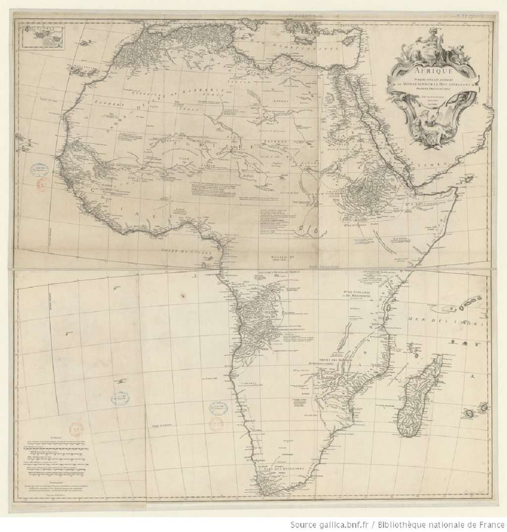 Carte de l'Afrique réalisée par Jean-Baptiste Bourguignon d'Anville en 1749. Bibliothèque nationale de France. © gallica.bnf.fr, BnF