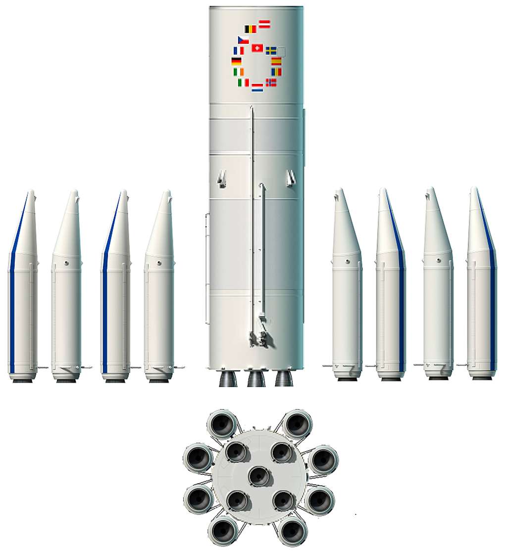 La version lourde d'Ariane 6 capable de lancer 100 tonnes en orbite basse. © ESA, Jean-Marc Salotti