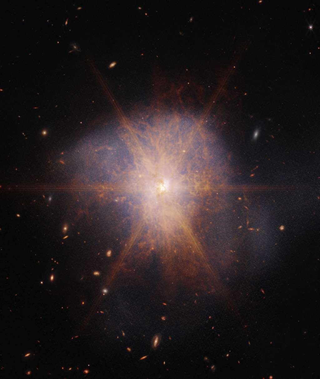 Une image en fausses couleurs d'Arp 220 prise par le James-Webb. © Nasa, ESA, ASC, STScI, Alyssa Pagan (STScI)