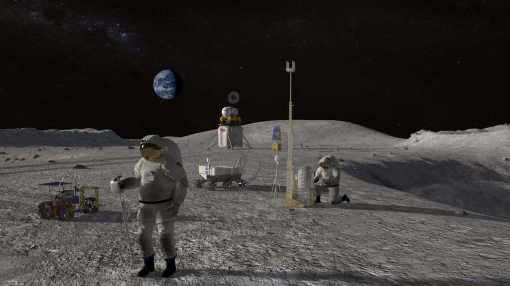 Le programme Artemis de la Nasa prévoit le retour des États-Unis sur la Lune dès 2024 avec un premier équipage composé d'un homme et d'une femme. © Nasa