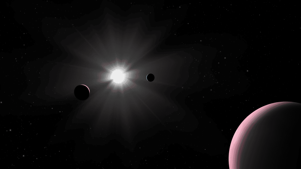 Représentation artistique du système planétaire Nu2 Lupi. © ESA