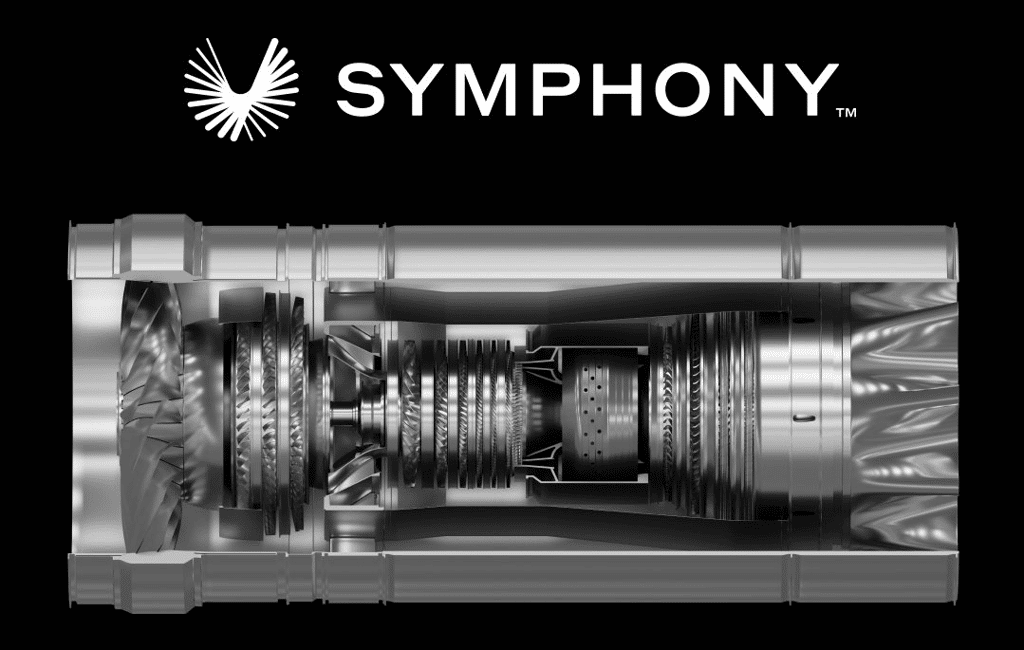 Baptisé <em>Symphony</em>, le moteur du supersonique est taillé sur mesure pour l’<em>Overture</em>. Il a été présenté sous la forme d’une maquette imprimée en 3D sur le <em>Salon du Bourget 2023</em>. © Boom Supersonic