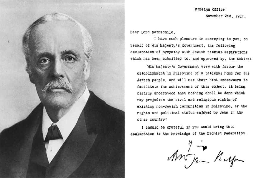 Portrait de Lord Balfour, accompagné de sa célèbre déclaration © Wikimédia Commons, domaine public