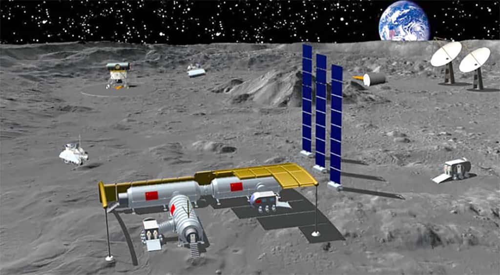 Concept d'une base lunaire au pôle sud de l'Agence spatiale chinoise. © CNSA