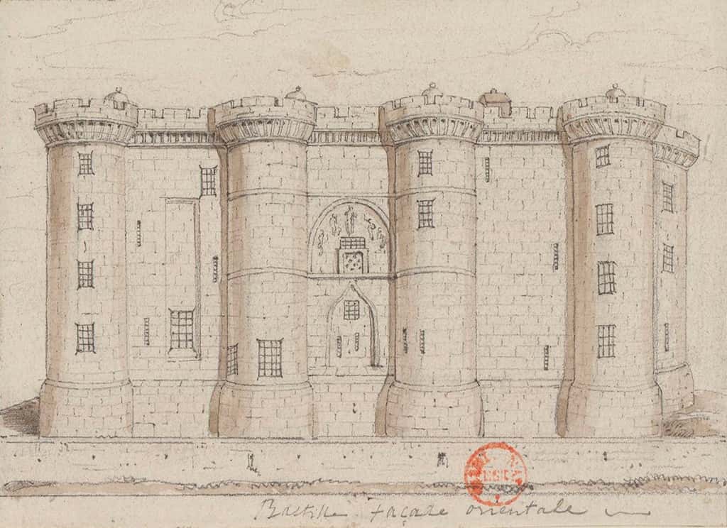 La Bastille, façade orientale, dessin édité en 1790, anonyme. Bibliothèque nationale de France. © gallica.bnf.fr / BnF.