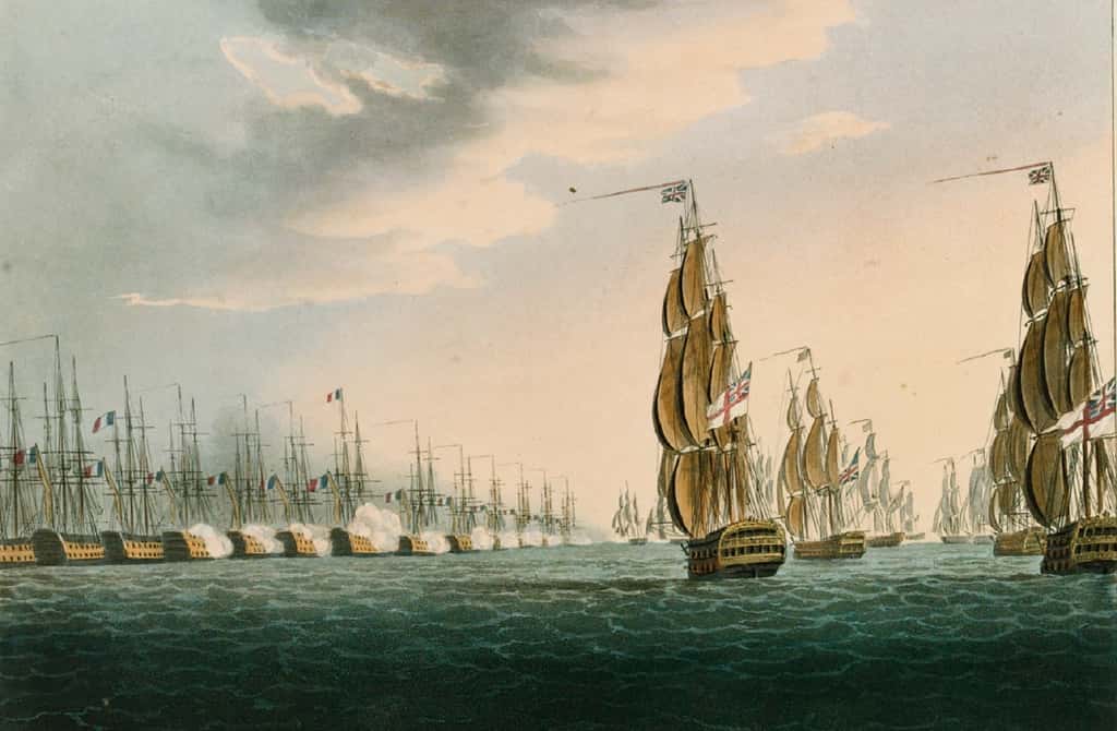 "Bataille du Nil" ou bataille navale d'Aboukir, 01/08/1798, par Thomas Whitcombe en 1817. National Maritime Museum, Greenwich, Londres. © Wikimedia Commons, domaine public.