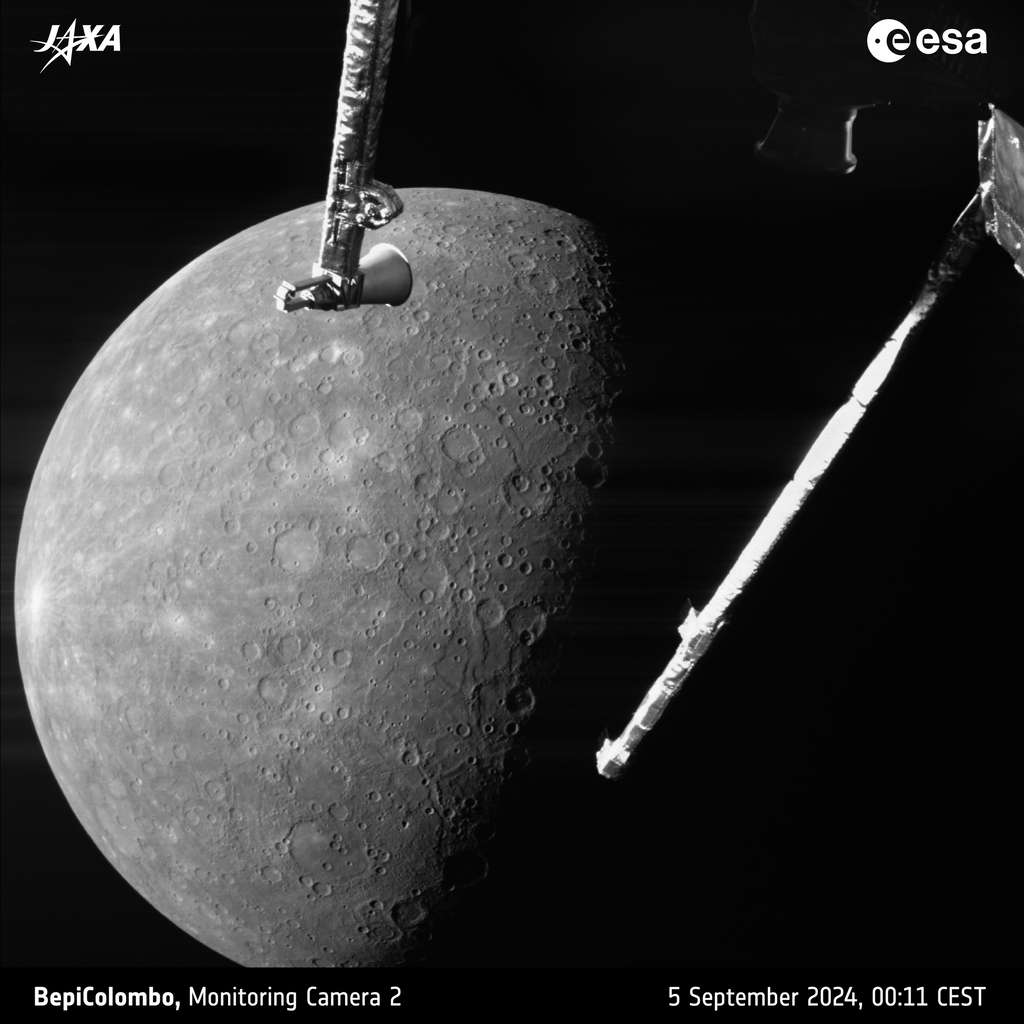 Mercure, imagée par la caméra de navigation M-CAM 2. © ESA, Bepicolombo, MTM