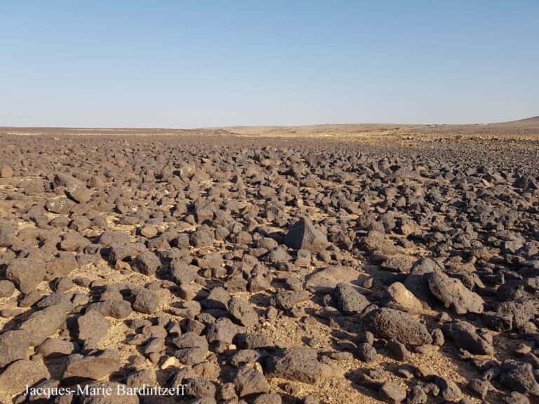 Blocs de basalte sombres dans Harrat Ash Shaam, le désert noir en Jordanie. © J.-M. Bardintzeff