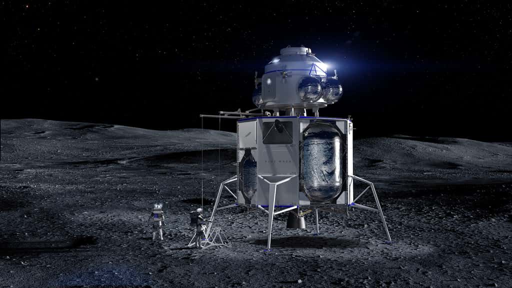 <em>Blue Moon</em> avec le véhicule de transfert Lune - LOP-G. © Nasa