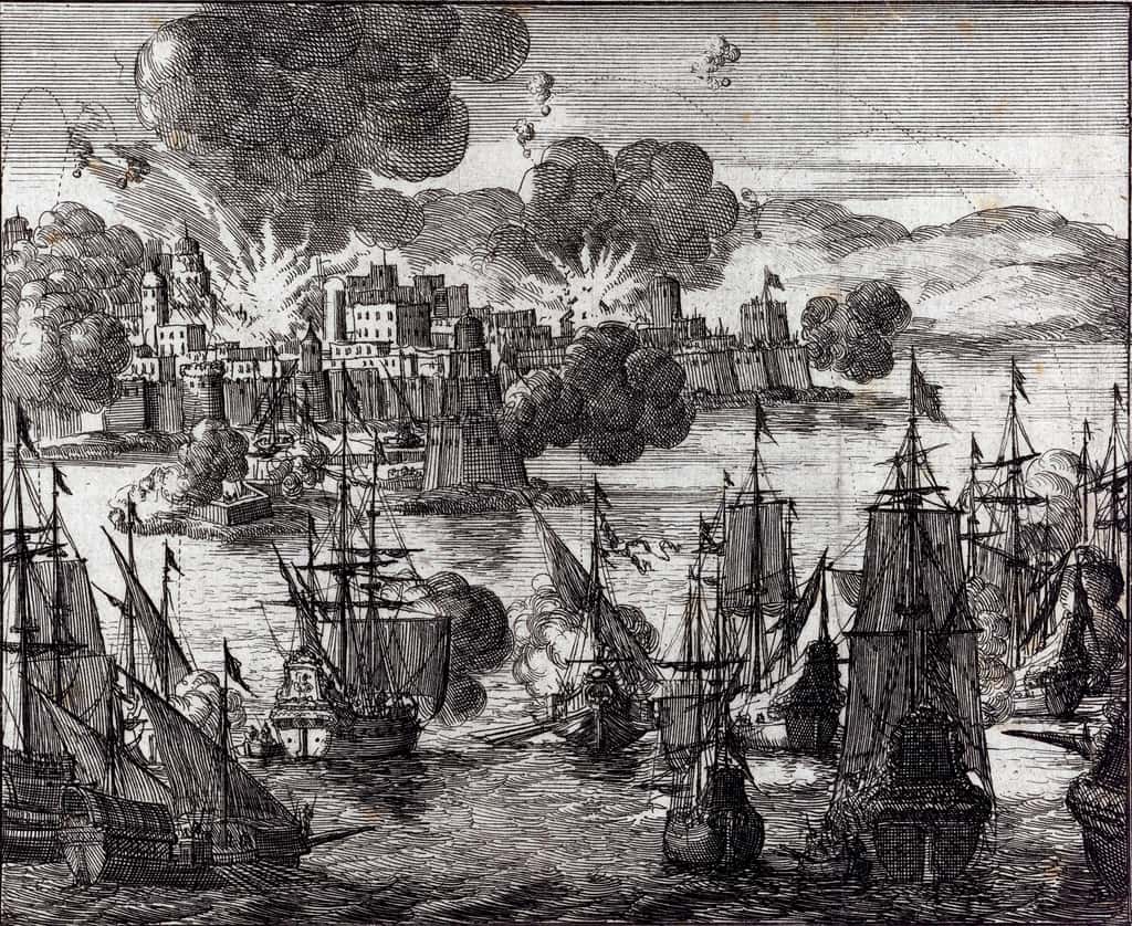 Bombardement d'Alger par la flotte française en 1682, par Jan Luyken en 1689. Musée d'Histoire d'Amsterdam. © Wikimedia Commons, domaine public.