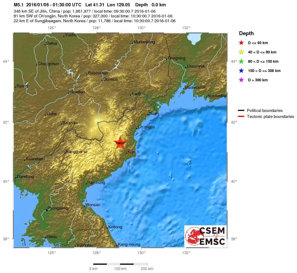 L'explosion souterraine en Corée du Nord a été enregistrée, comme tout séisme, par les réseaux de sismographes mondiaux. Ici, le signalement réalisé par le Centre de sismologie euro-méditéranéen sur son site Web. © CSEM