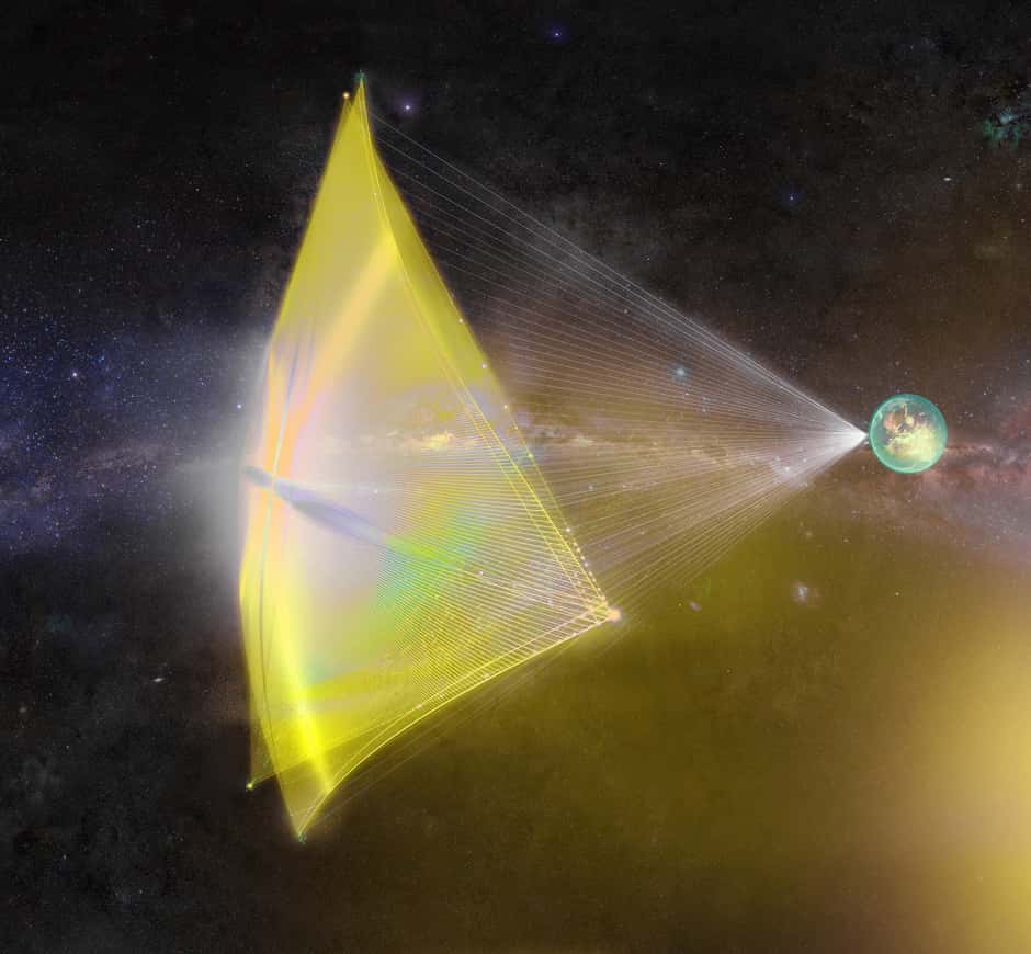 Illustration du projet de nanosonde pour explorer Proxima b. © <em>Breakthrough Starshot</em>