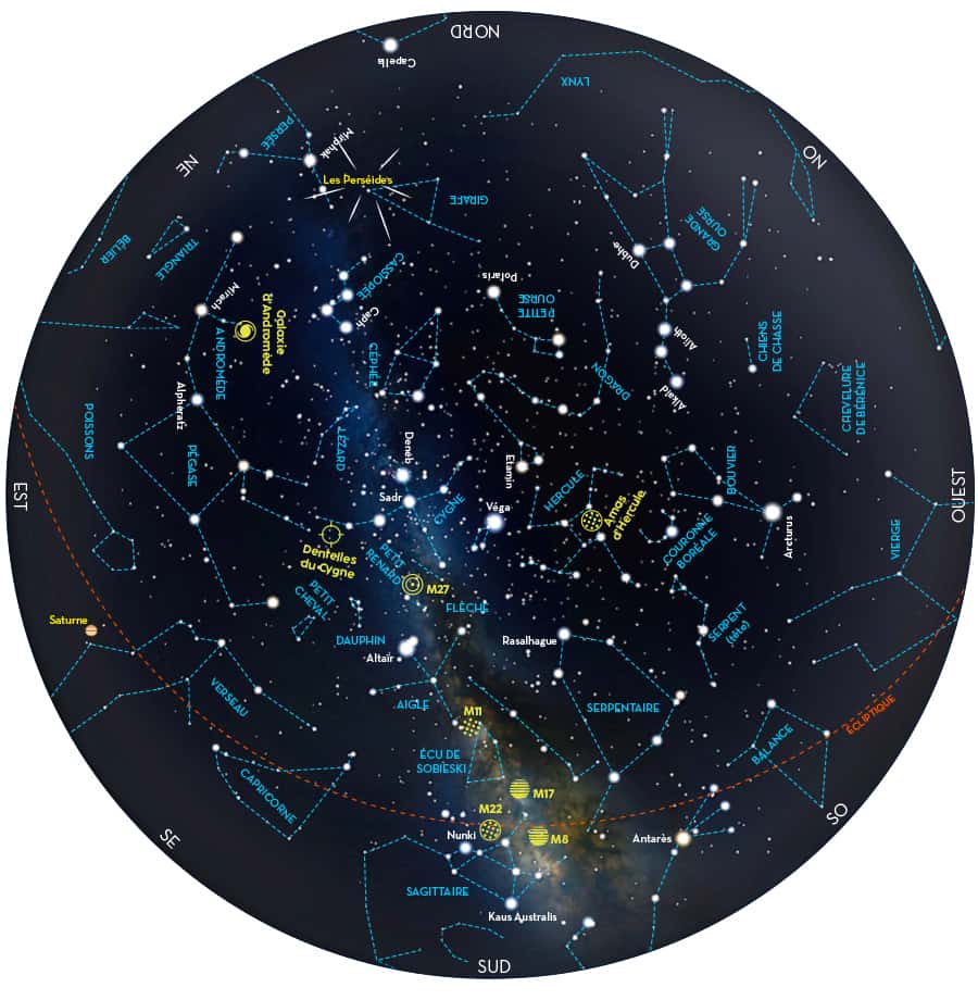 Carte du ciel du mois d'août. © AFA