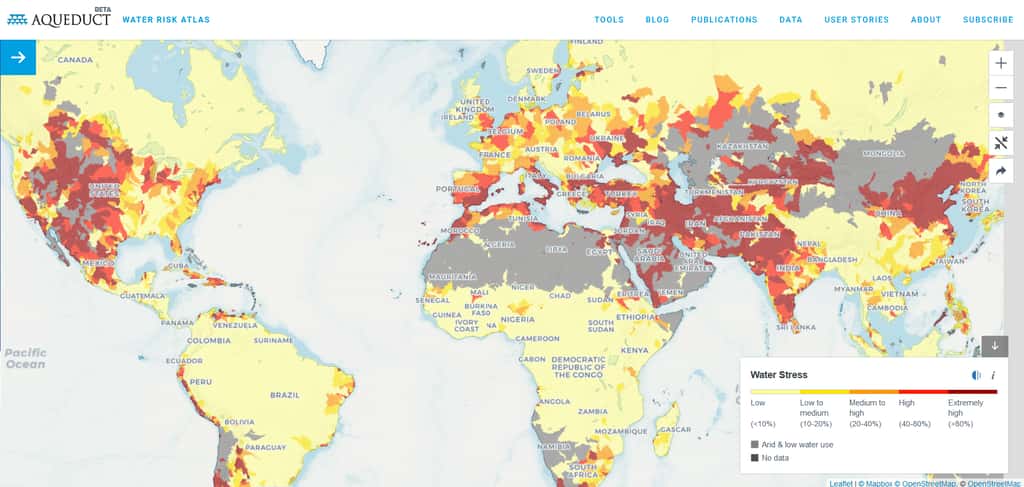La carte des ressources en eau en 204O, selon Aqueduct. © <em>World Resources Institute</em>
