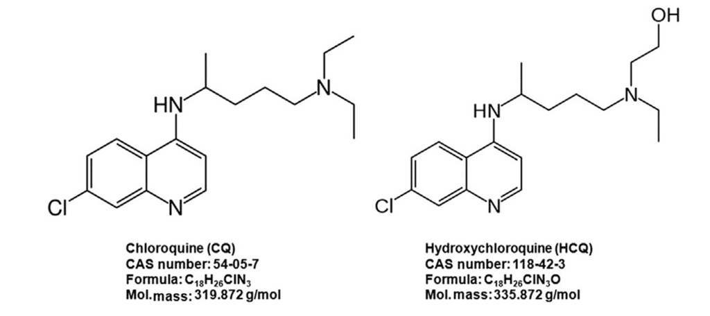 Structure chimique de la chloroquine à gauche et de l'hydroxychloroquine à droite. © Domaine public