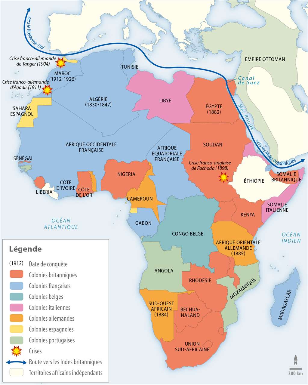 Carte du partage effectif de l'Afrique après la Première Guerre mondiale. © Lelivrescolaire.fr.