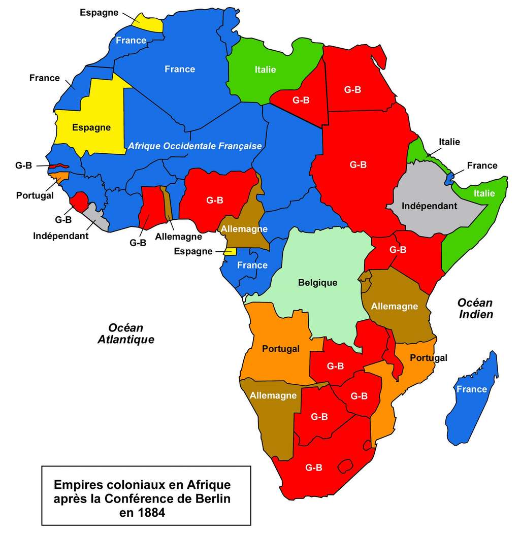 Carte du partage de l'Afrique après Berlin, en 1884-1885. © SeneNews.com.